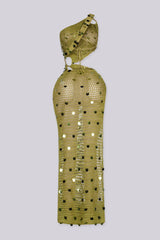 EDGEBYKS - One shoulder crochet maxi dress with an O-ring detail at the shoulder and waist, back view