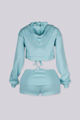 EDGEBYKS - Striped halter bralette top with heart rhinestone charm and cropped zip up hoodie, back view
