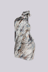 EDGEBYKS - Mixed animal print halter mini dress with a knotted neckline, side view
