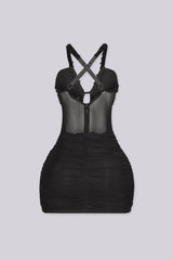 EDGE byKS Kyto Harness Beaded Mini Dress in black, back view flat lay
