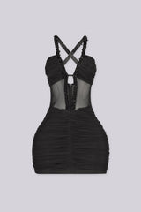 EDGE byKS Kyto Harness Beaded Mini Dress in black, front view flat lay