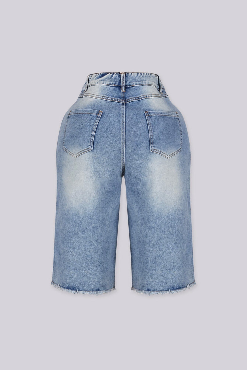 EDGEBYKS - Wide leg distressed denim bermuda shorts with faded washed finish, back view