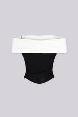 EDGEBYKS - Structured corset top featuring a off shoulder ruched neckline that folds softly, back view