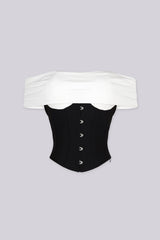 EDGEBYKS - Structured corset top featuring a off shoulder ruched neckline that folds softly, front view