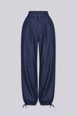 EDGEBYKS - Relaxed wide leg pants with deep inverted pleats at the high waist, blue front view v2