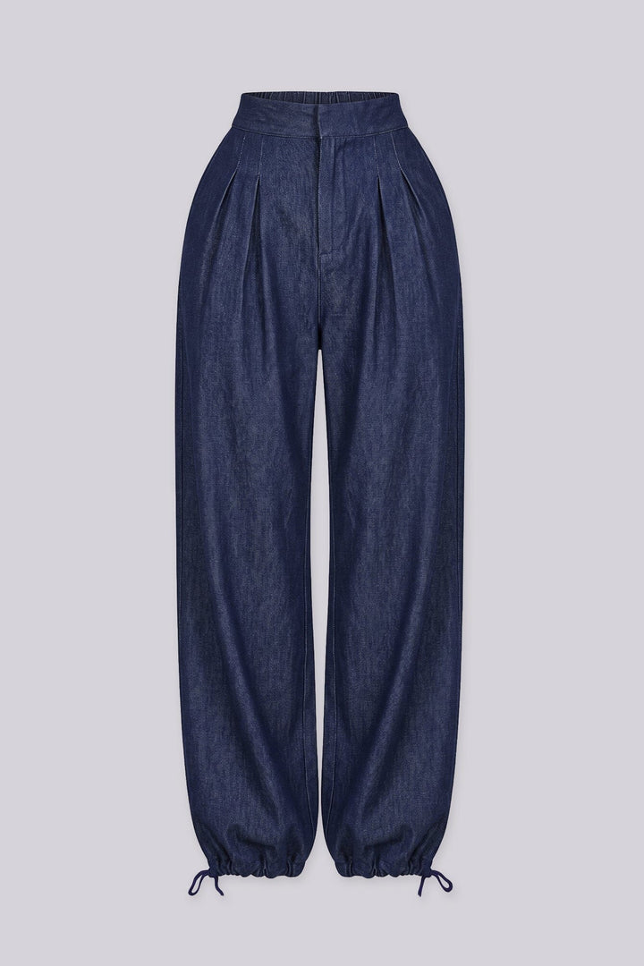 EDGEBYKS - Relaxed wide leg pants with deep inverted pleats at the high waist, blue front view v2