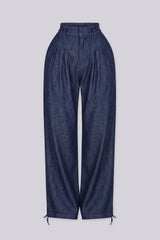 EDGEBYKS - Relaxed wide leg pants with deep inverted pleats at the high waist, blue front view