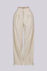 EDGEBYKS - Relaxed wide leg pants with deep inverted pleats at the high waist, bone front view