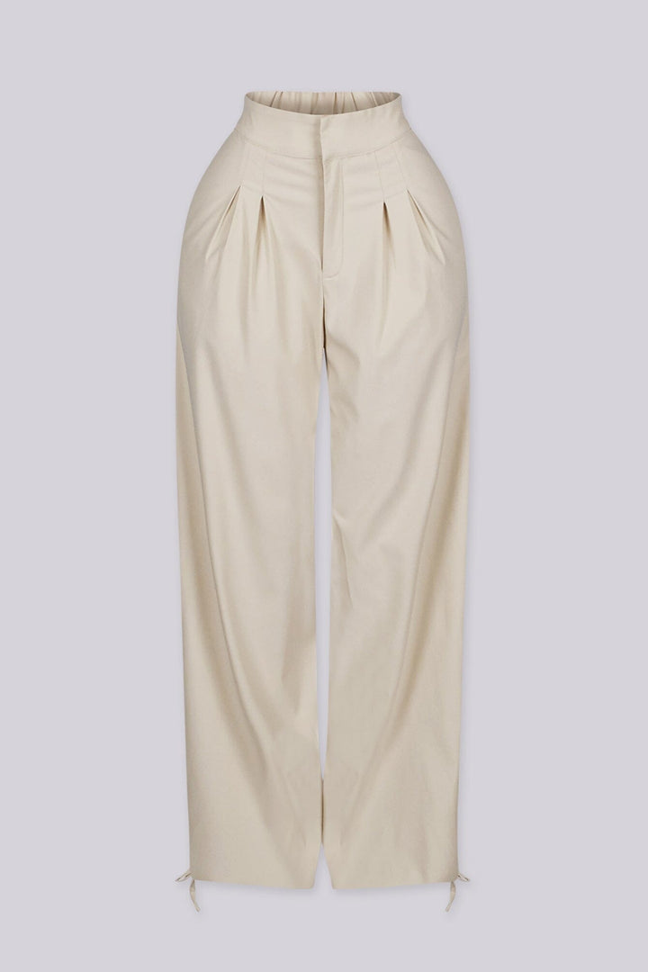 EDGEBYKS - Relaxed wide leg pants with deep inverted pleats at the high waist, bone front view