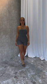Details Two Tone Ribbed Knit Romper