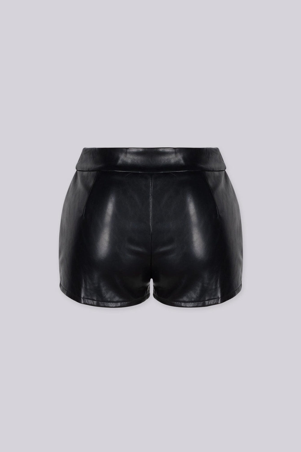 EDGEBYKS - Stretched faux leather high-waisted shorts with wide waistband, back view