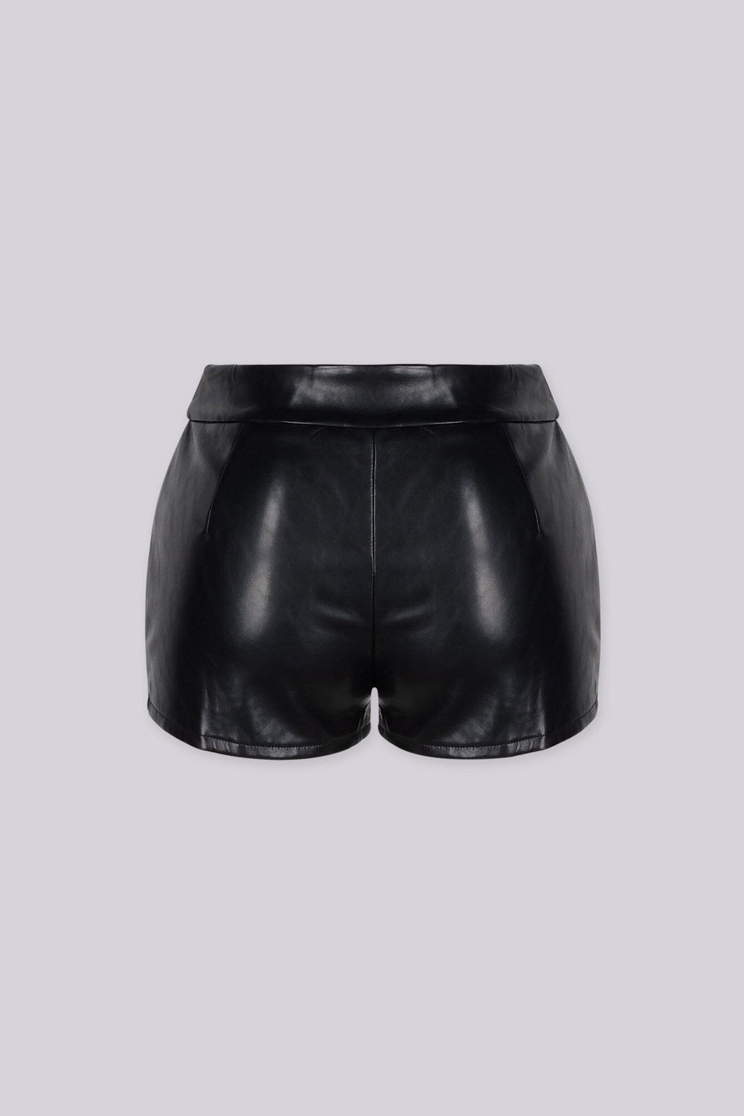 EDGEBYKS - Stretched faux leather high-waisted shorts with wide waistband, back view