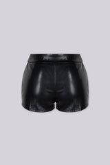 EDGEBYKS - Stretched faux leather high-waisted shorts with wide waistband, back view
