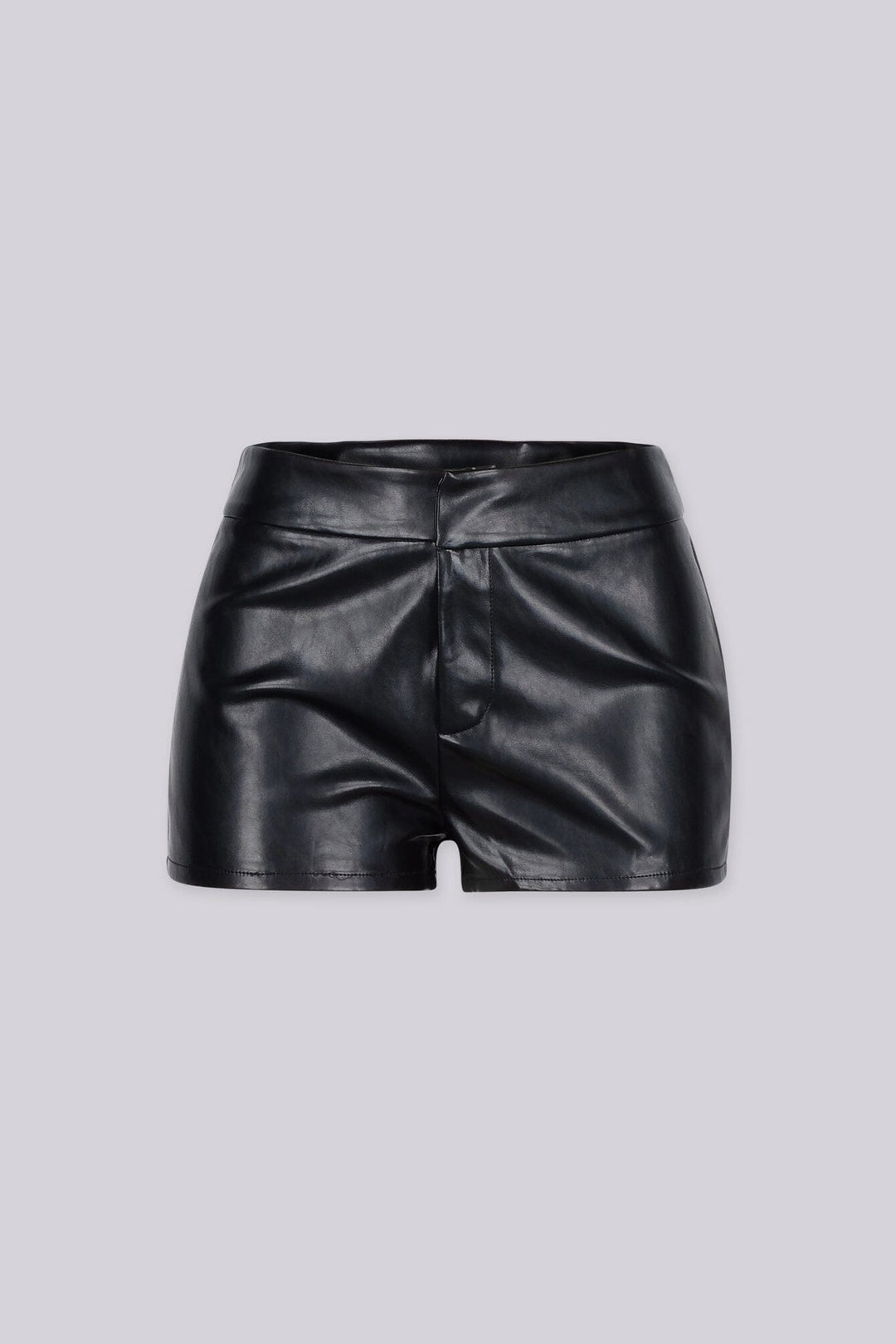EDGEBYKS - Stretched faux leather high-waisted shorts with wide waistband, front view