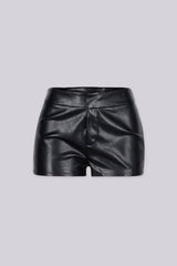 EDGEBYKS - Stretched faux leather high-waisted shorts with wide waistband, front view