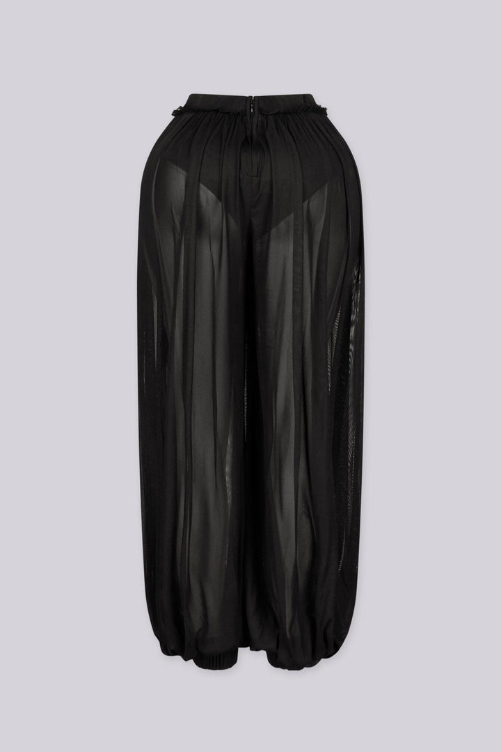 EDGEBYKS - Mesh wide leg pants with elasticated waistband and ankle cuff hem, back view