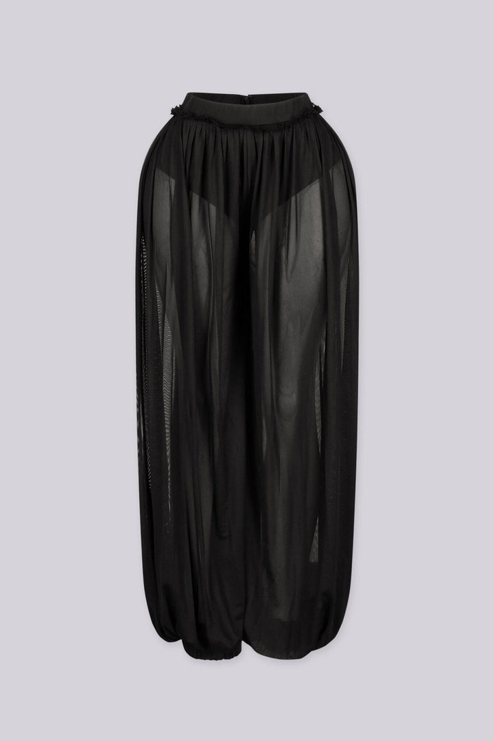 EDGEBYKS - Mesh wide leg pants with elasticated waistband and ankle cuff hem, front view