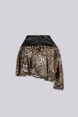 EDGEBYKS - Asymmetrical ruffled hem mini skirt with leather waistband detail, back view