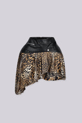EDGEBYKS - Asymmetrical ruffled hem mini skirt with leather waistband detail, front view