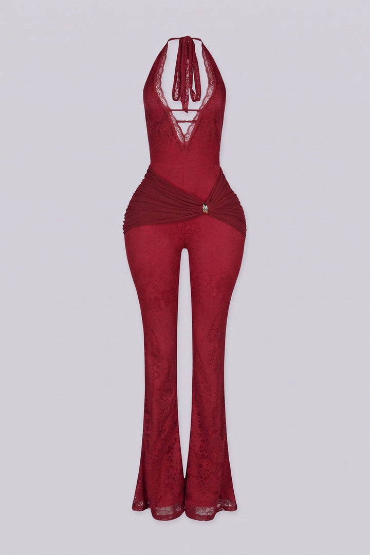 Ismera Lace Halter Overlap Jumpsuit