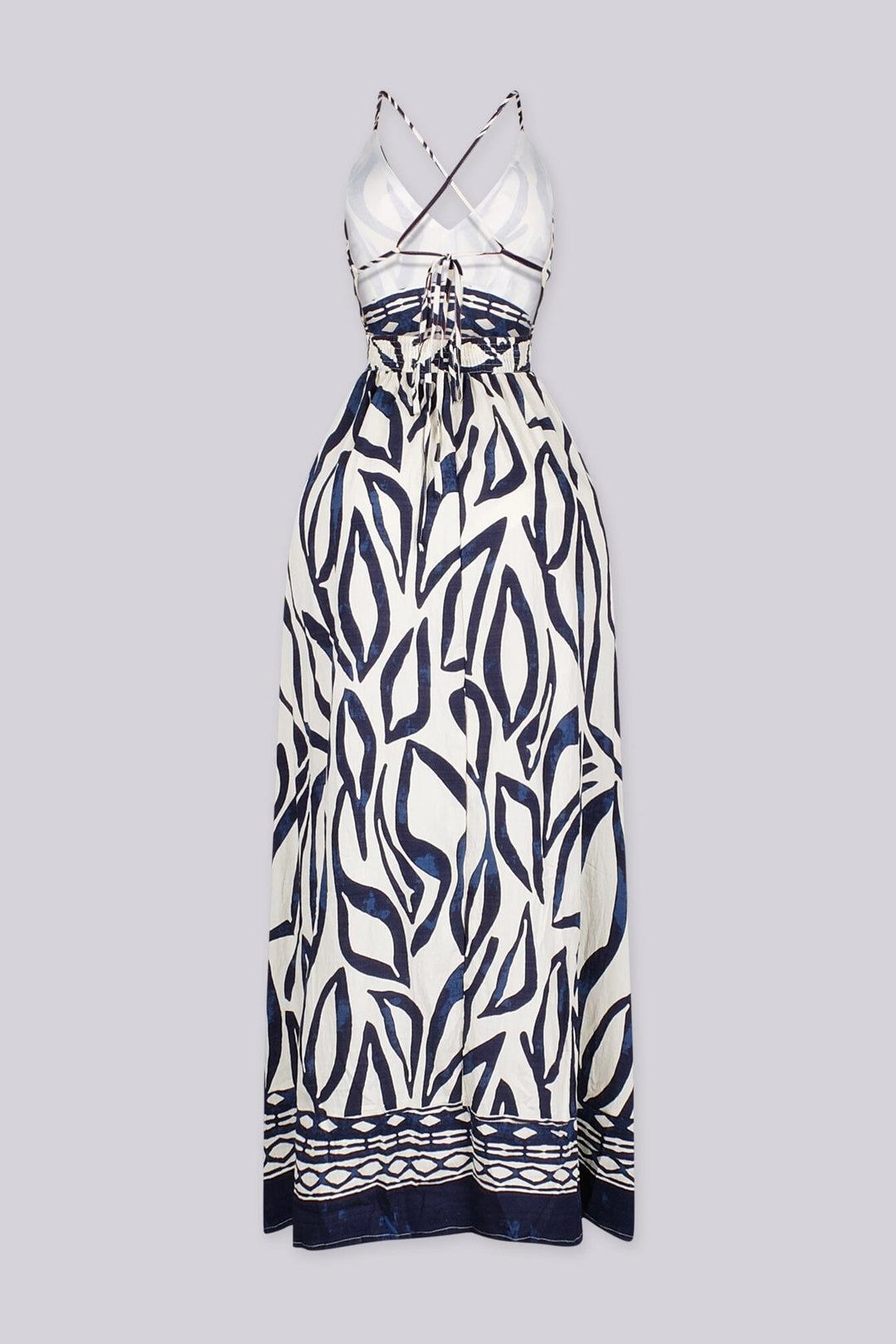 EDGEBYKS - Abstract print summer maxi dress with side high slit for more flowing detail, back view