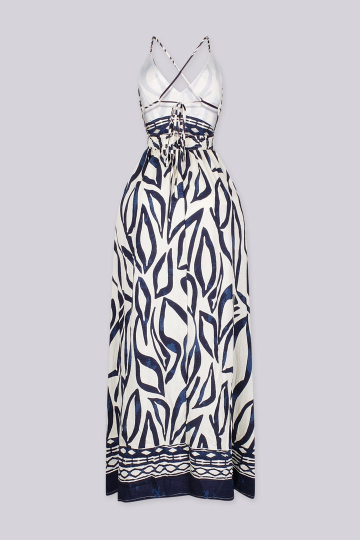 EDGEBYKS - Abstract print summer maxi dress with side high slit for more flowing detail, back view