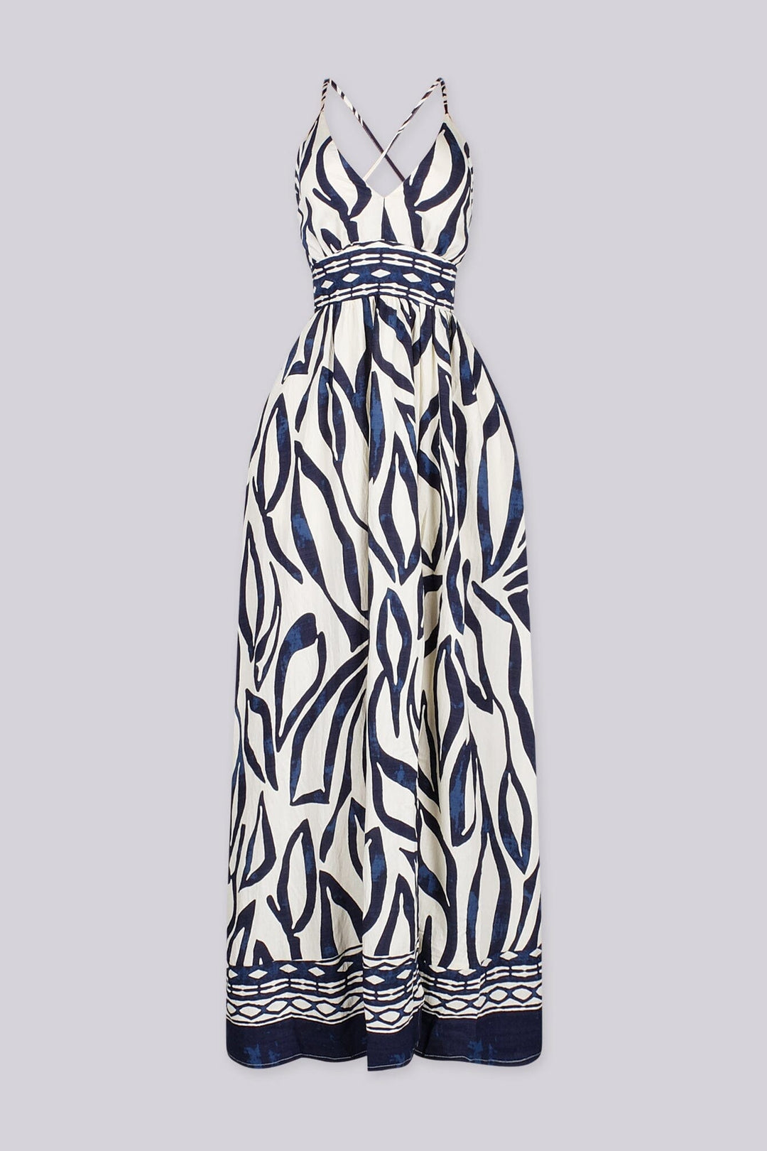 EDGEBYKS - Abstract print summer maxi dress with side high slit for more flowing detail, front view
