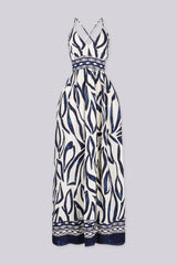 EDGEBYKS - Abstract print summer maxi dress with side high slit for more flowing detail, front view