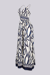 EDGEBYKS - Abstract print summer maxi dress with side high slit for more flowing detail, side view