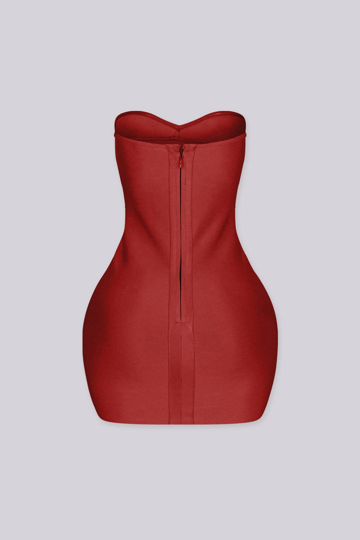 EDGEBYKS - Sweetheart neckline tube body con mini dress, cherry back view