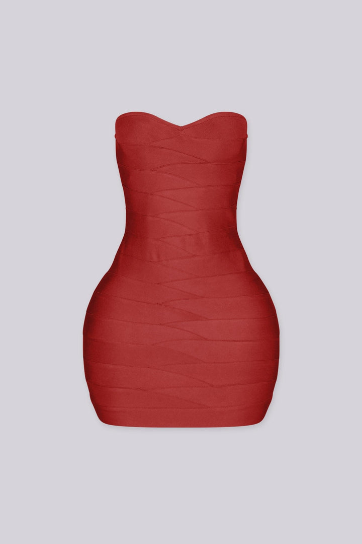 EDGEBYKS - Sweetheart neckline tube body con mini dress, cherry front view