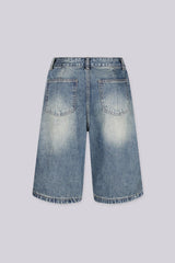 EDGEBYKS - High waisted wide leg denim bermuda shorts, back view