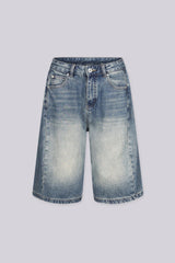 EDGEBYKS - High waisted wide leg denim bermuda shorts, front view