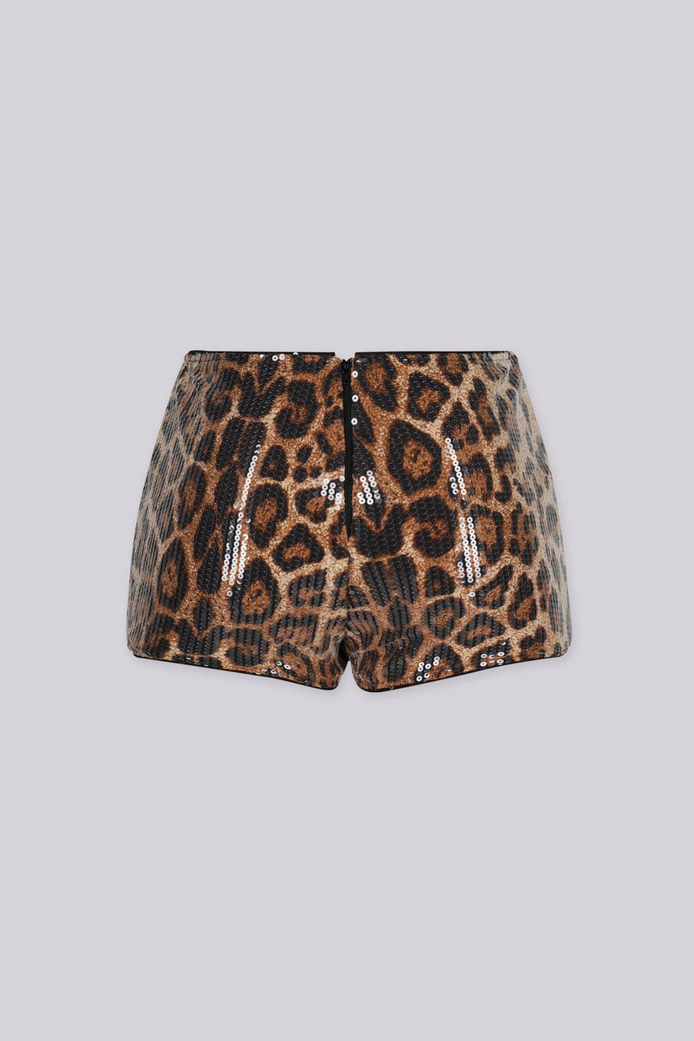 EDGEBYKS - Low rise animal printed shorts featuring allover sparkling sequin design, back view