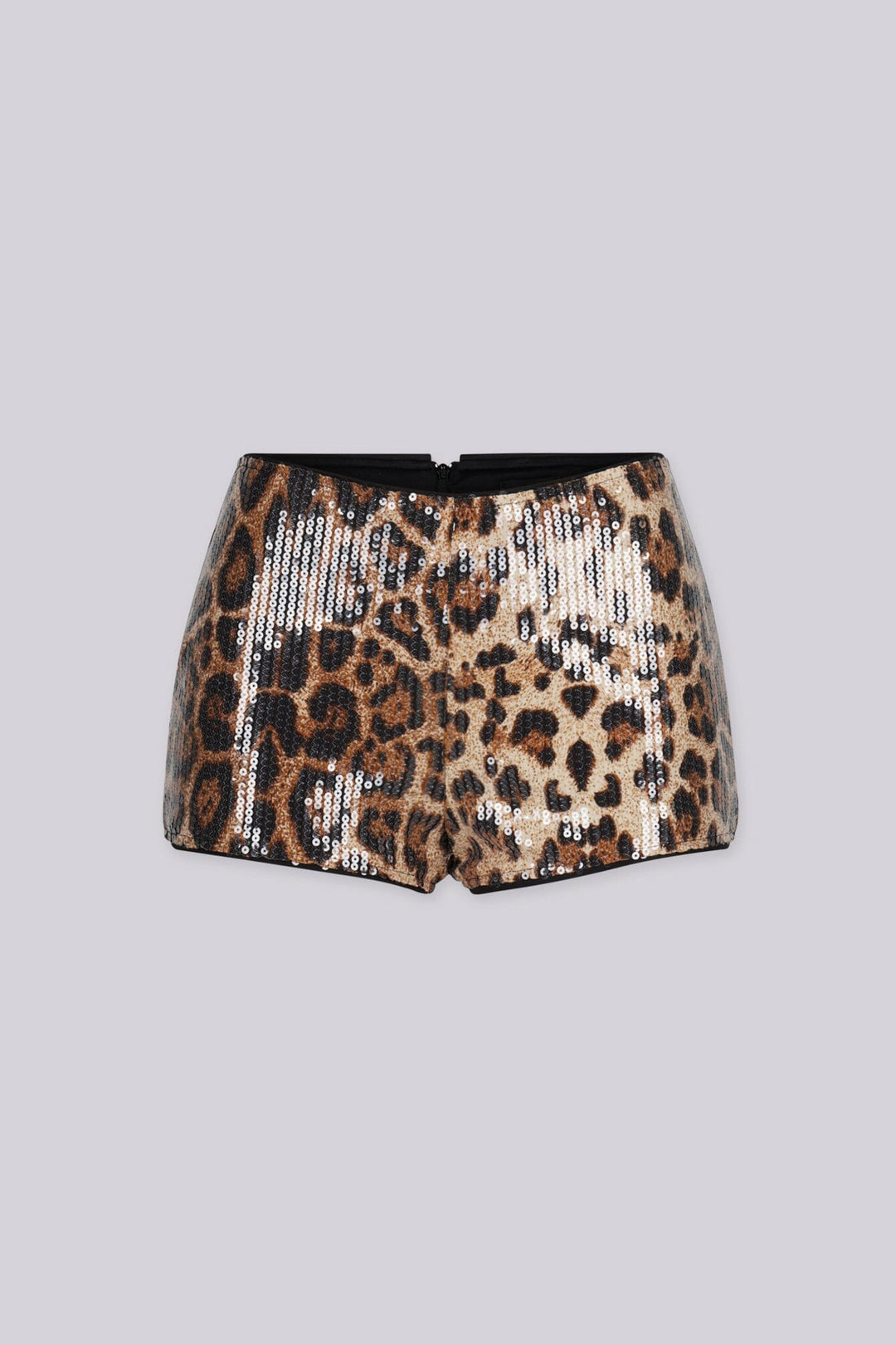 EDGEBYKS - Low rise animal printed shorts featuring allover sparkling sequin design, front view