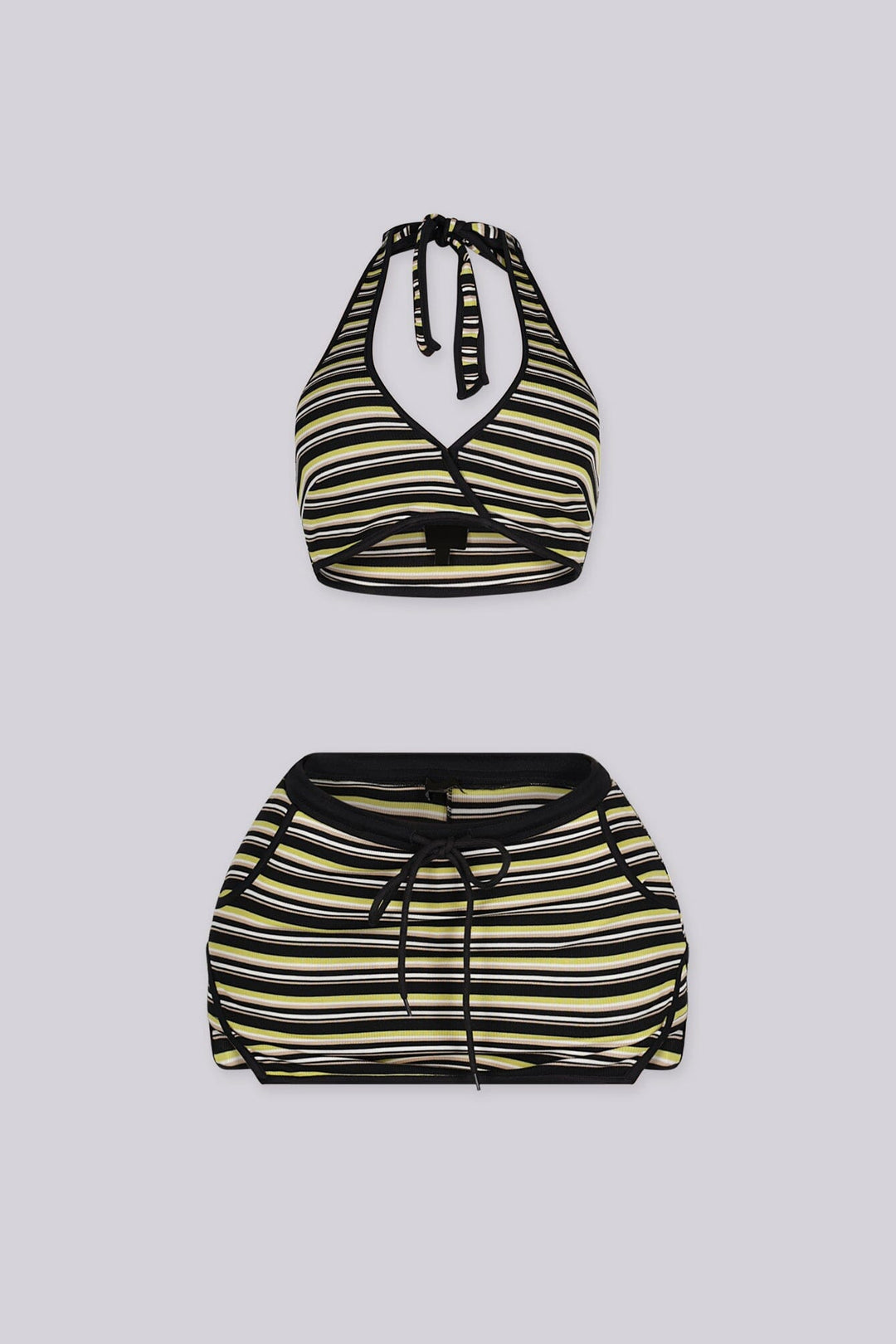 EDGEBYKS -Halter neckline V-front bralette style top with silicone grip support front view