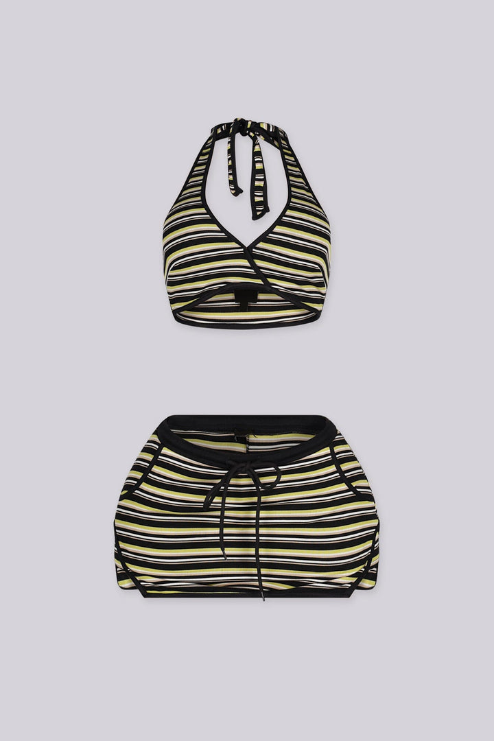 EDGEBYKS -Halter neckline V-front bralette style top with silicone grip support front view