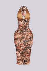 EDGEBYKS - Halter neck midi dress featuring wire plunging neckline cuts deep into the chest, back view
