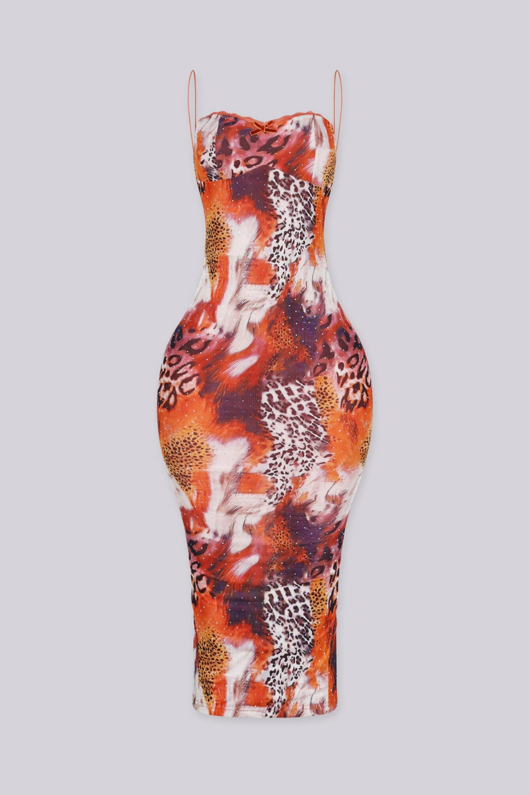 EDGEBYKS - Lace trim sweetheart neckline midi dress with thin elasticized straps, front view