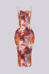 EDGEBYKS - Lace trim sweetheart neckline midi dress with thin elasticized straps, front view