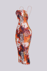 EDGEBYKS - Lace trim sweetheart neckline midi dress with thin elasticized straps, side view