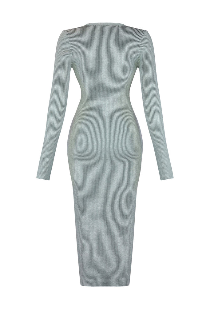 Stay Calm Ribbed Knit Button Down Midi Dress Dress KNOWSTYLE 