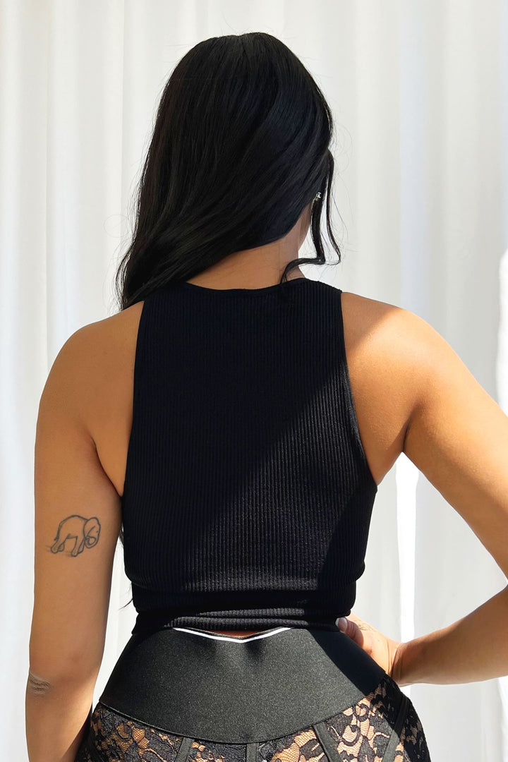 Ice Cream Basic Deep V Crop Top - Black - EDGEbyKS