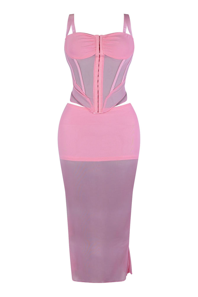 Heartbreaker Bustier Corset Top & Midi Skirt SET matching sets EDGE Small Pink 