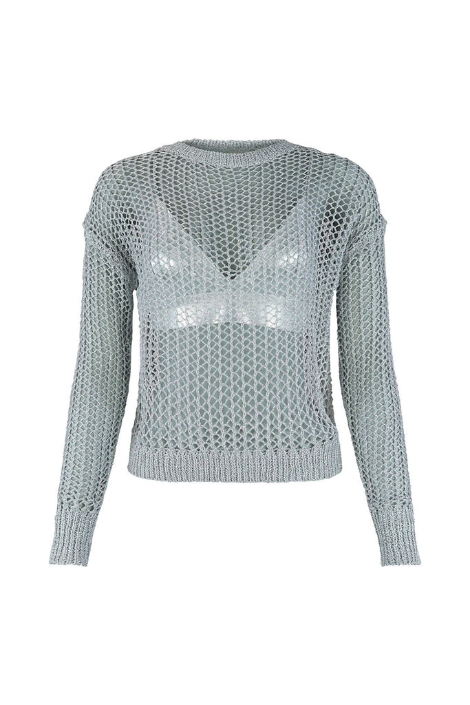 Lights Out Metallic Net Top Top EDGE Small Silver 