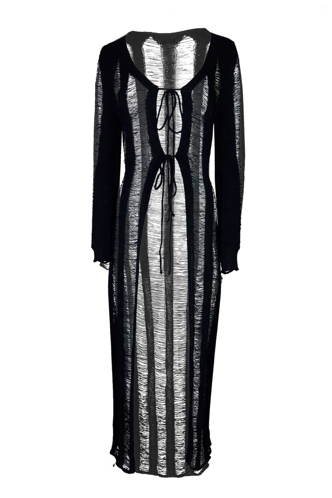 Private Island Distressed Maxi Cardigan Cover Up - Black - EDGEbyKS