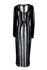 Private Island Distressed Maxi Cardigan Cover Up - Black - EDGEbyKS