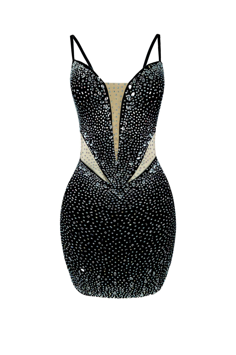 Rare Cut Rhinestone Mesh Mini Dress DRESS EDGE 