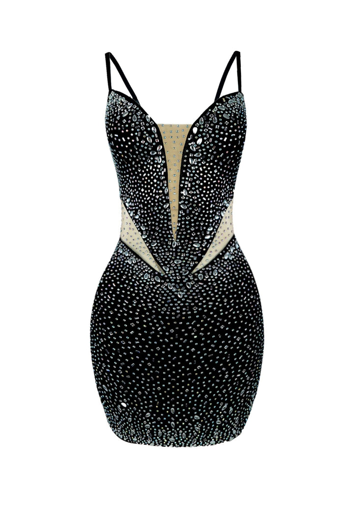 Rare Cut Rhinestone Mesh Mini Dress DRESS EDGE 
