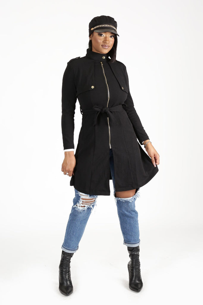 After You Fall Mock collar Pleated Jacket Dress - Black - KNOWSTYLE - EDGE - EDGEONLINESTORE